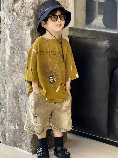 Summer Outfit New Perforated Denim Shorts Children's Clothing