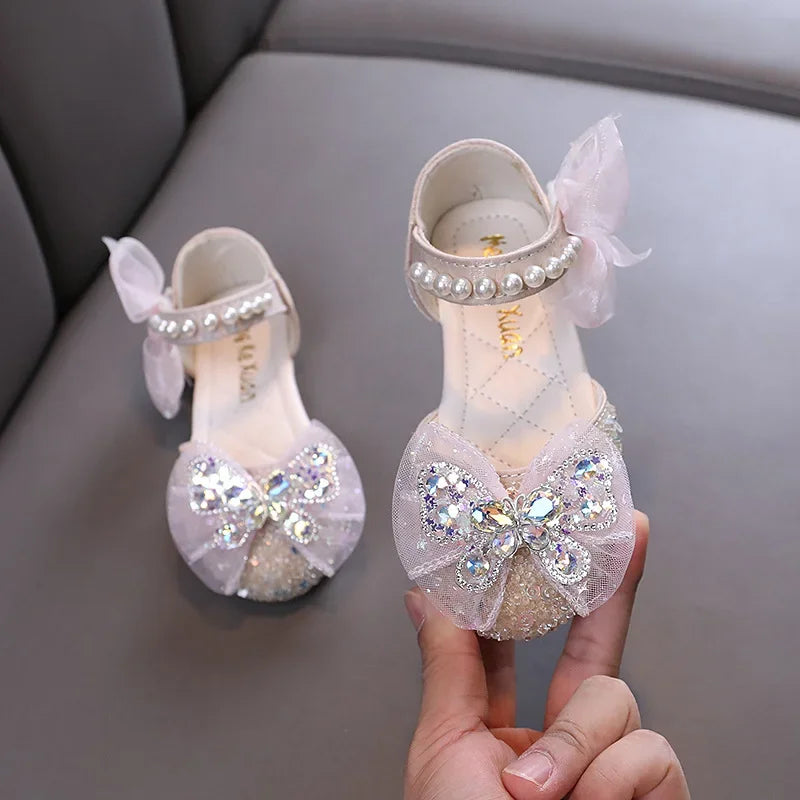 Luxury Girl Shoes Sweet Children's Causal Leather Shoes Fashion Bowtie Kids Versatile Princess Wedding Party Sandals Hook Loop
