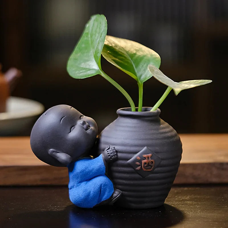 Fortune Lucky Cute The Little Monk Purple Clay Tea Pet Home Decor Mini Water Planting Flower Vase (Available)