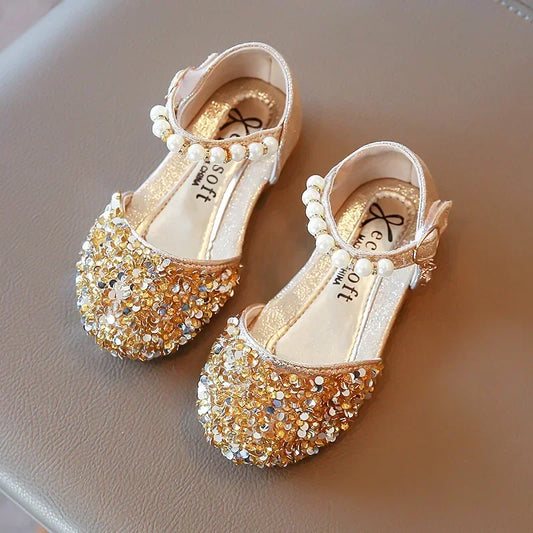 Kids Flat Shoes Soft Sole Girls Princess Shoes Mid To Large Child Choir Stage Performance Shoes Girl Silver Formal Dress