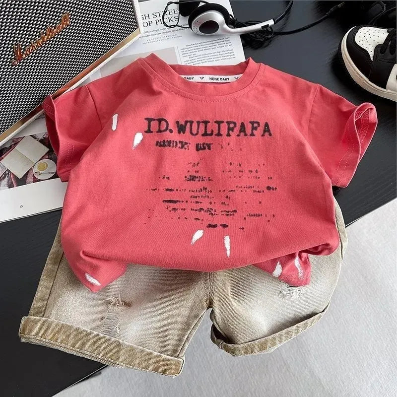 Children's Clothes Summer Thin Loose Casual Kids Tracksuit Popular Design Baby Boy Short Sleeve Suit T-shirt Shorts