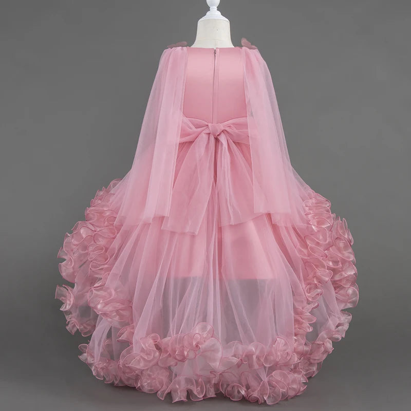 Girls White Pink Party Princess Dress Kids Girl Tailing Dresses for Wedding Birthday Ceremony Baby Girl Gown