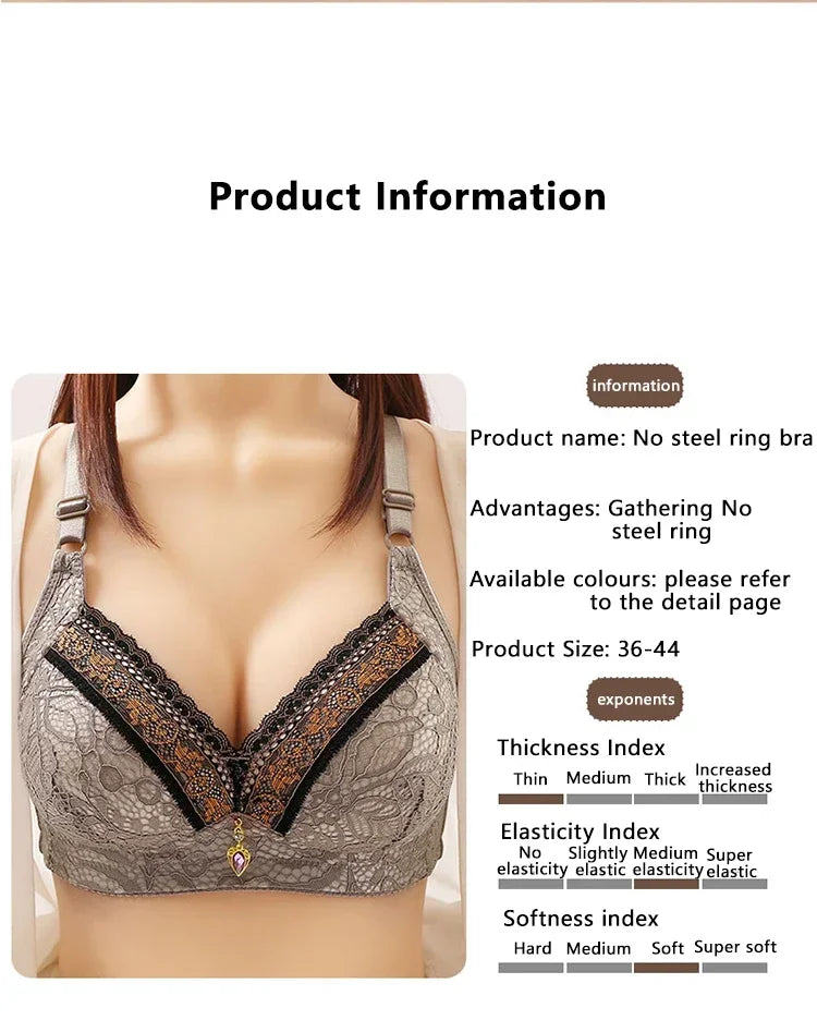 Women Bra Adjustable Lace Underwear Brassiere V-neck Non Steel Ring Anti Sagging Soft Comfortable Sexy Lingerie Intimate