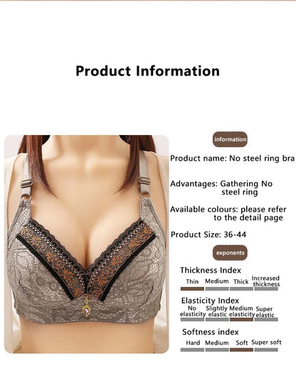 Women Bra Adjustable Lace Underwear Brassiere V-neck Non Steel Ring Anti Sagging Soft Comfortable Sexy Lingerie Intimate