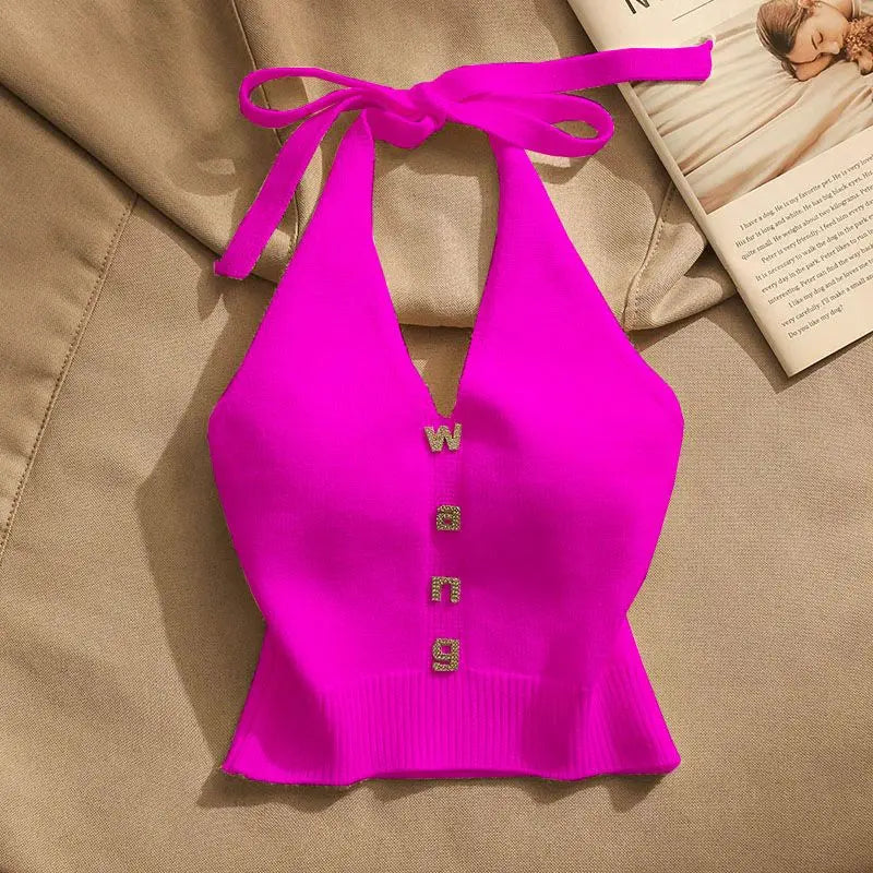 Slim Fit Knitted ter Top Women's Inner Wear Summer Sexy oulder Baring ort Svel irt Outerwear Trendy (Available)