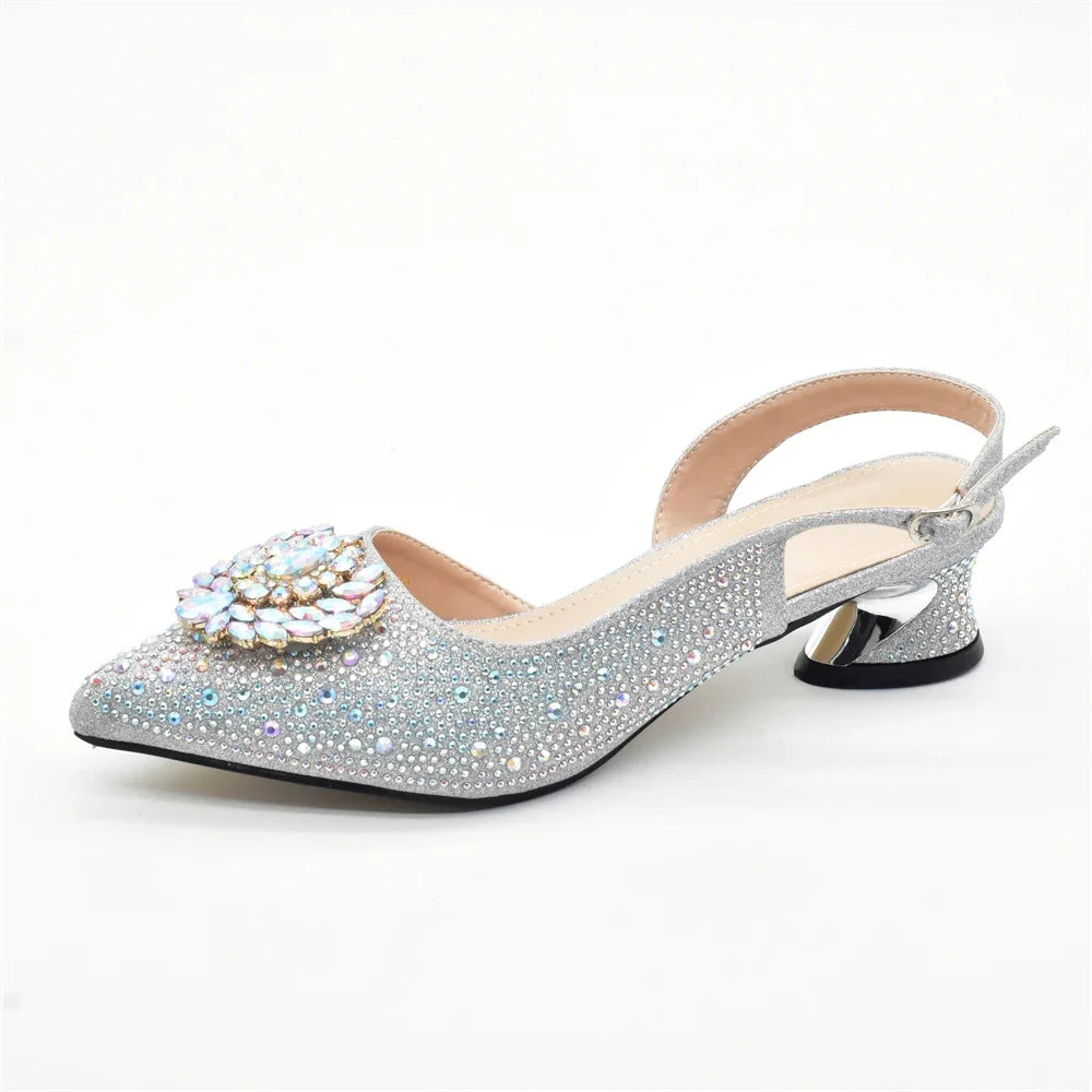 Luxury Designer Pumps Women Full Rhinestone Designer Shoe and Bag Sets From Italy