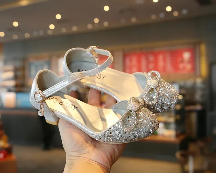 Girls High Heels for Kids Party Wedding Evening Dress Shoes 2021 Fashion Crystal Summer Princess Stockings Girl Sandals E02165
