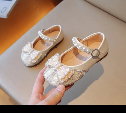 Children's Leather Shoes Bling Sequins Bowknot Princess Shoes for Girls Sweet Chic Kids Causal Wedding Shoes Shallow Versatile