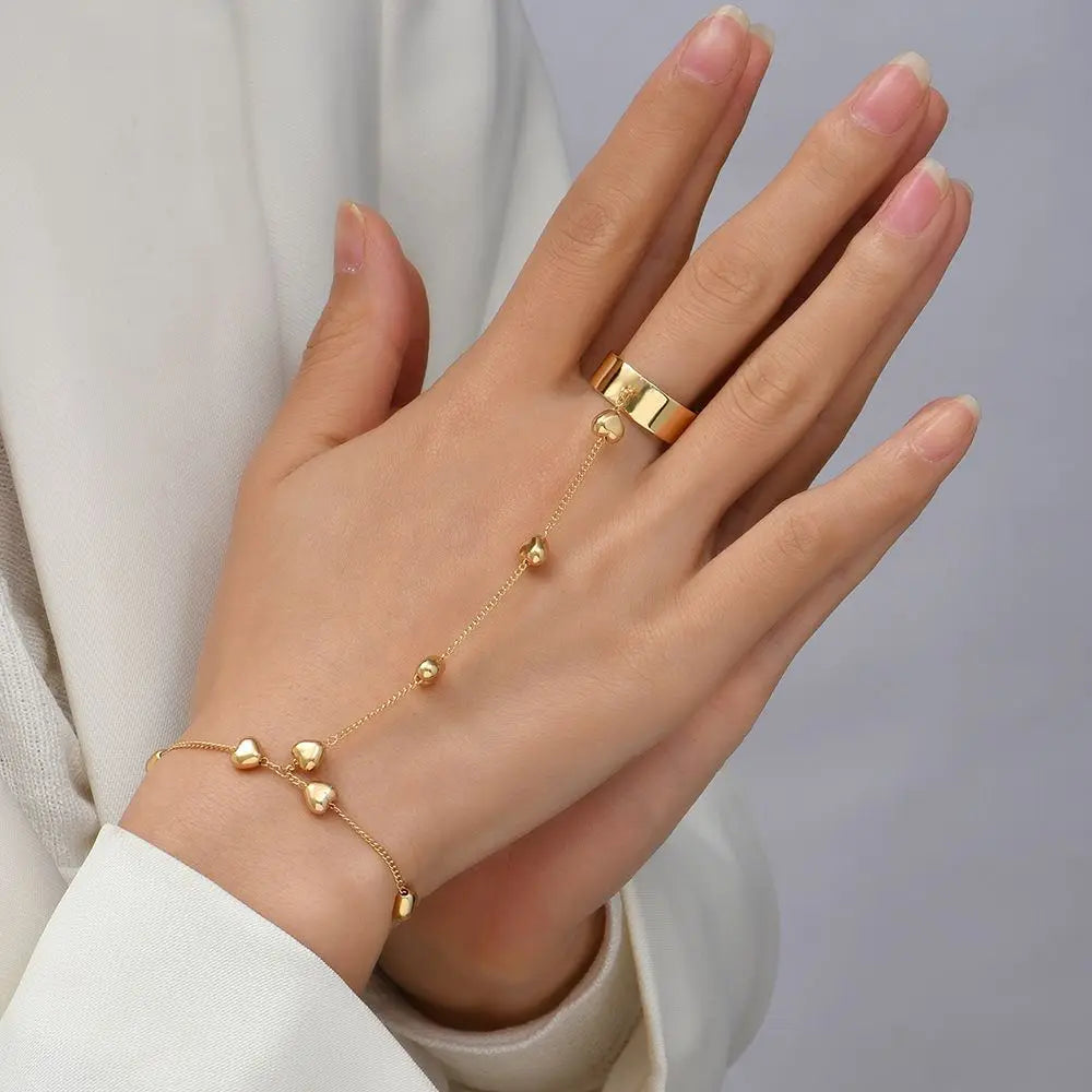 Jewelry for Women Girls Hand Accessories Layered Wrist Chain Finger Ring Bracelet Linked Finger Hand Harness Bangle Slave Chain