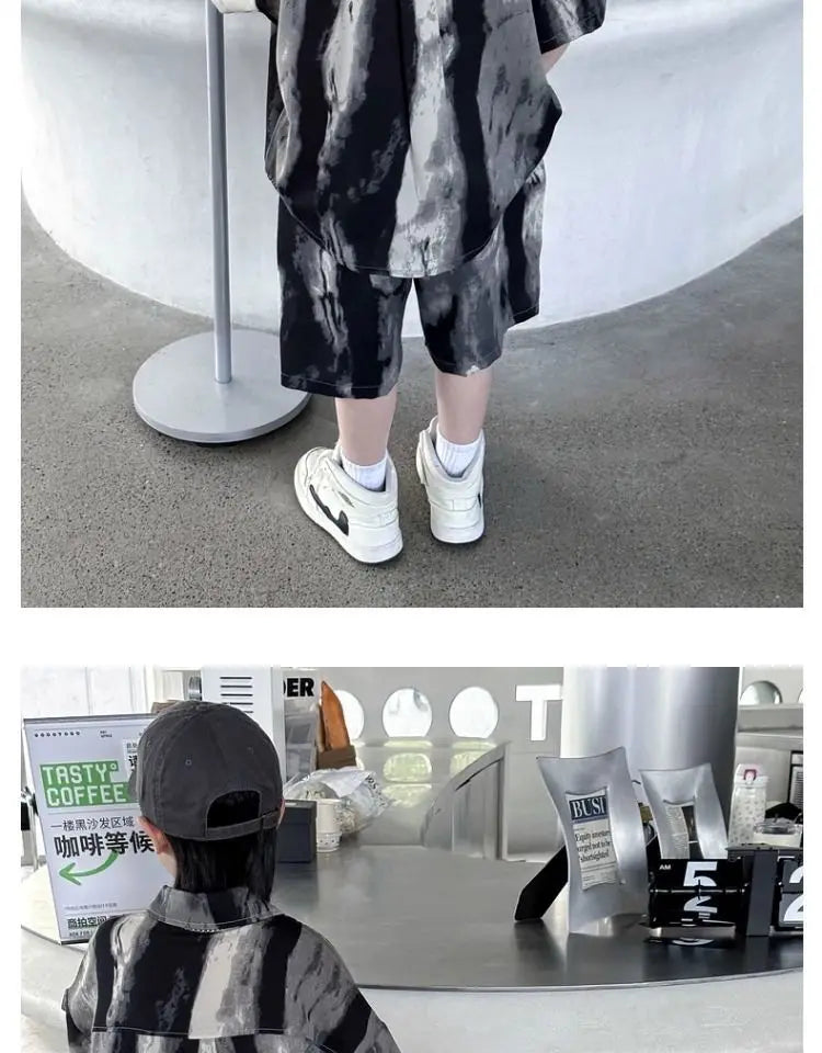 Boys Fashion Summer Tye-die Short Sleeve Shirts+Pants 2pcs Suits Years Kids Trend Streetwear Oufits Sets Children Clothing