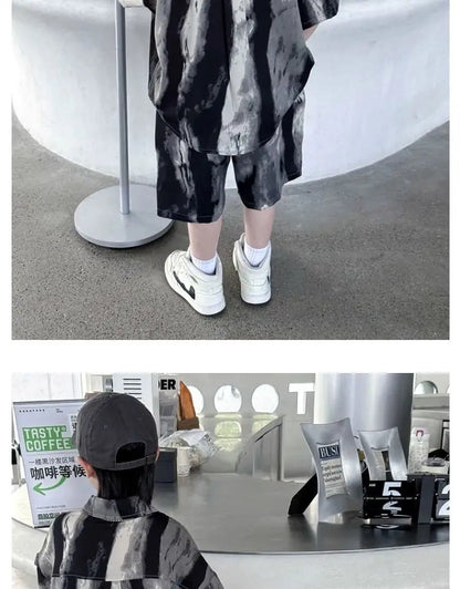 Boys Fashion Summer Tye-die Short Sleeve Shirts+Pants 2pcs Suits Years Kids Trend Streetwear Oufits Sets Children Clothing