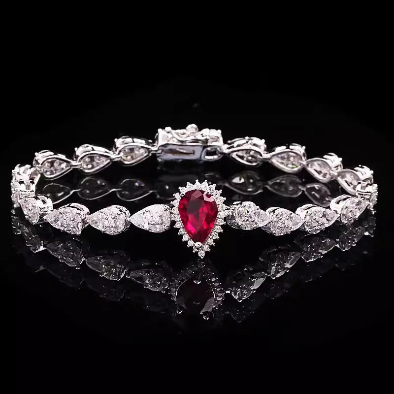 Luxury Evening Dress Accessories Pigeon Blood Red Ruby Tassel Necklaces Bracelet Earrings Rings 4-Piece Jewelry Sets For Women