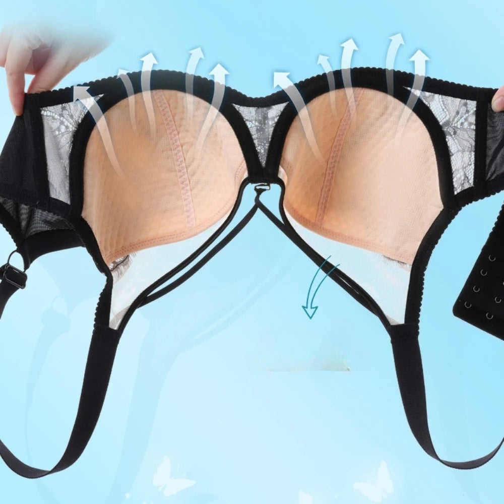 Exquisite Plus-size Bras Light Thin Underwire Minimize Eyelash Lace Sexy U-shaped Beautiful Back Push Up Comfortable Women's Bra