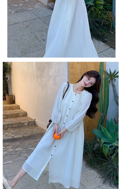 French White Dress for Women in Early Spring New Style Gentle Style Literary Retro Fairy Skirt