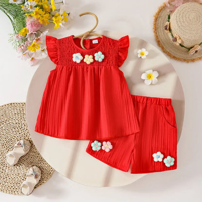 Children's Clothing Sets Small Flower Sleeveless Top + Bow Shorts 2pcs Sets Toddler Girl Clothes Kids Boutique Clothes