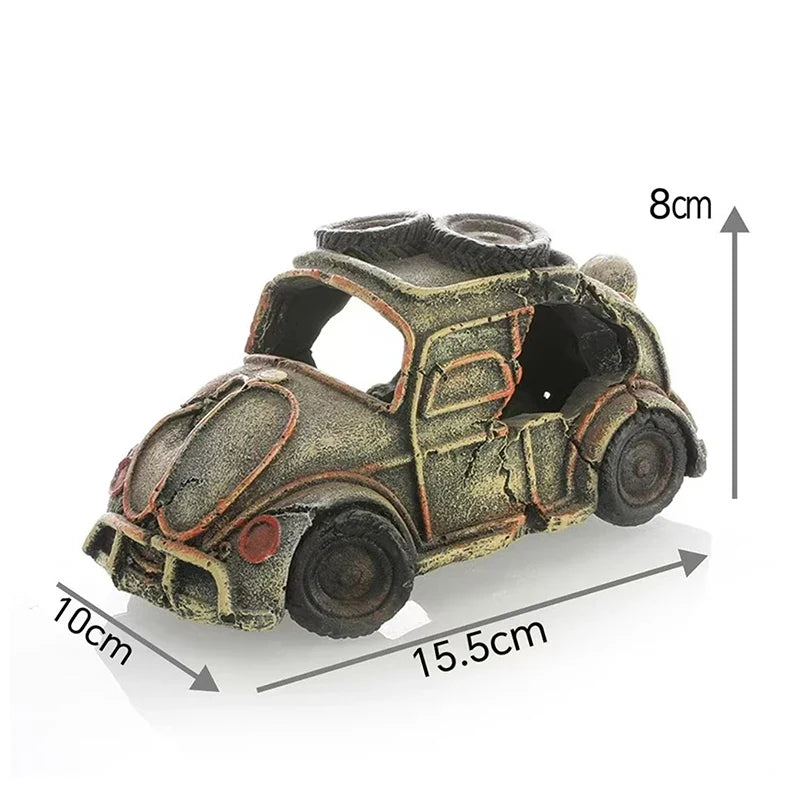 Aquarium Ornament Shaped Like Car Wreckage, Featuring Hiding Holes For Fish And Shrimp, Aquarium Decorations, And Aquascaping. (Available)