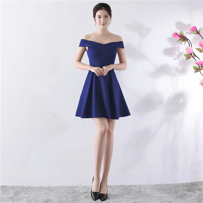 Ele ort aduation Host Dr One oulder Slimming A-Line Skirt Sweet Evening Gown Polyester Fiber Zipper Waist