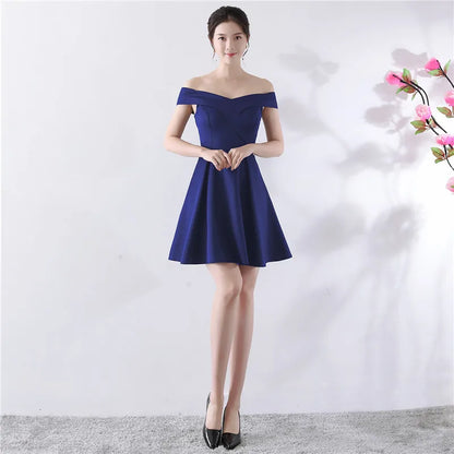Ele ort aduation Host Dr One oulder Slimming A-Line Skirt Sweet Evening Gown Polyester Fiber Zipper Waist