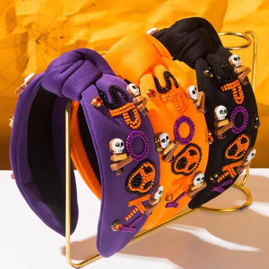 Designer Hair Accessories for Women Featuring Skull, Letters, Diamonds, and Rice Beads, Halloween Styling