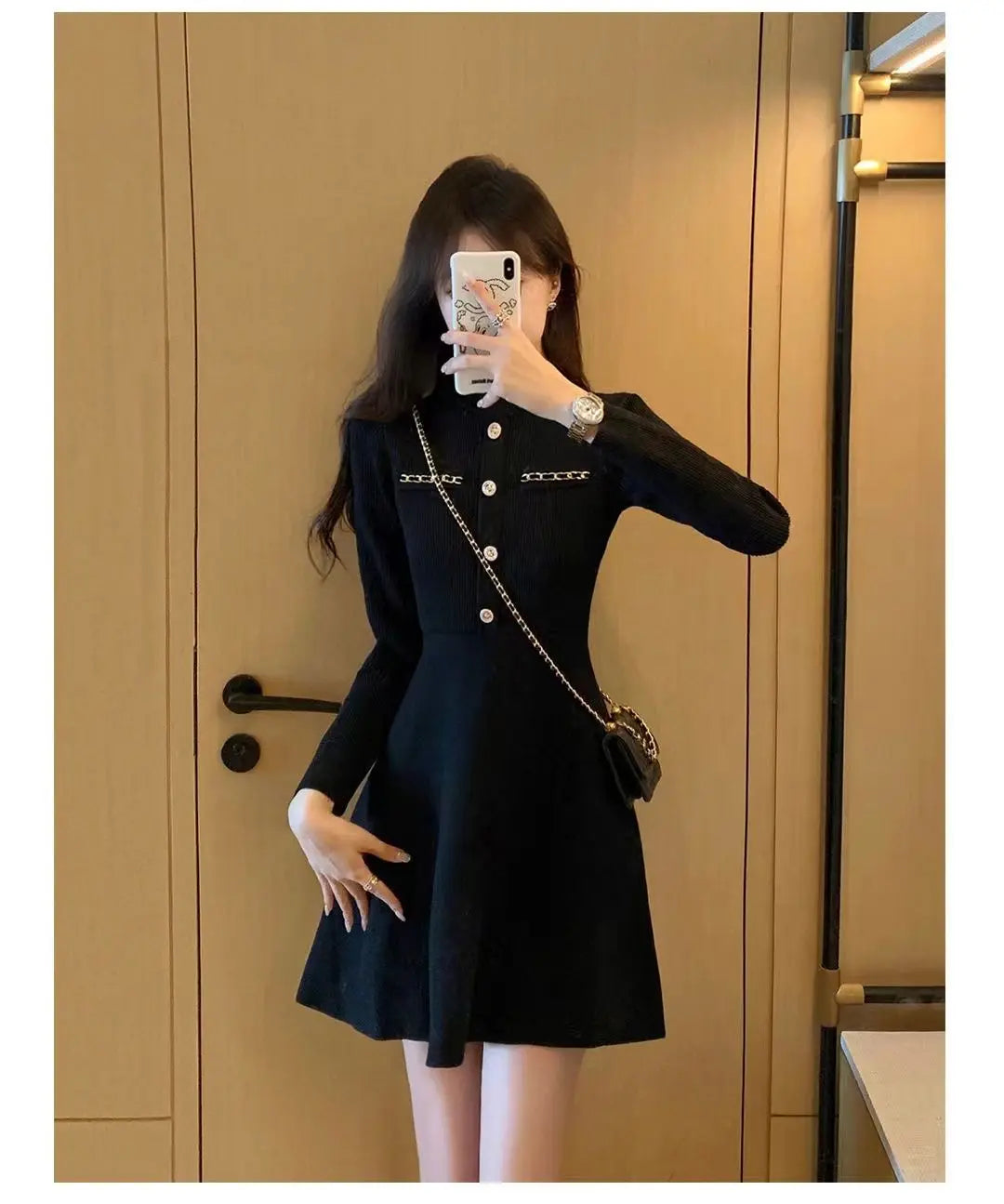 Fashionable Knitted Dress for Women's Spring Clothes Style Waist-hugging Temperament Elegant and Casual Versatile Dress Inside