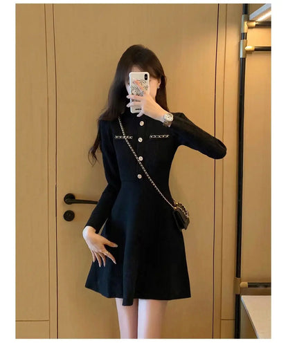 Fashionable Knitted Dress for Women's Spring Clothes Style Waist-hugging Temperament Elegant and Casual Versatile Dress Inside