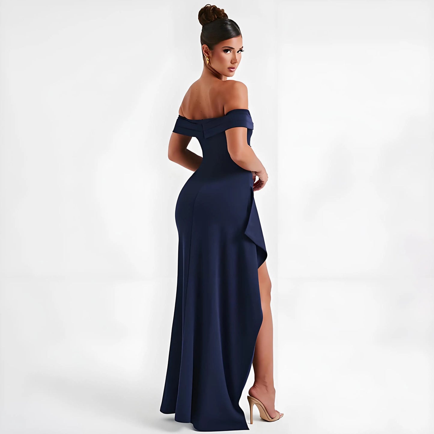 Elegant Evening Dress Pure Color Off-Shoulder Women's Sexy High Waist Side Slit Long Dress Formal Mcxi Women's Party Evening Dress