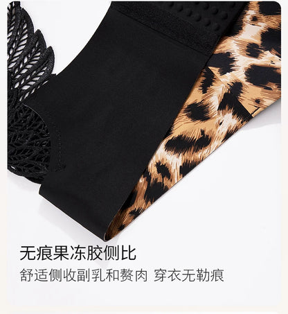 Women's Leopard Print Bra Front Buckle 45-150KG CDE Gathered Roundness Sexy Beautiful Back Push Up Lingerie Traceless Lifting