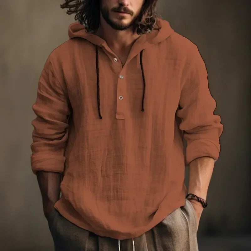 Spring Summer New Cotton Linen Shirt Hooded Sweatshirt Long Sleeve Hooded Casual Daily Male Clothing(Available)