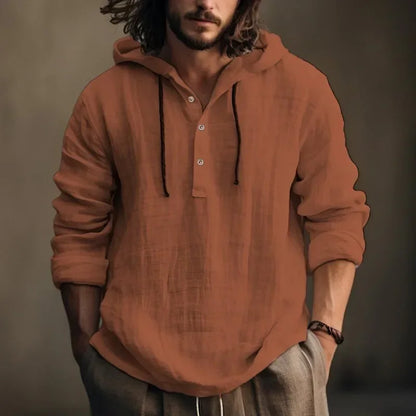 Spring Summer New Cotton Linen Shirt Hooded Sweatshirt Long Sleeve Hooded Casual Daily Male Clothing(Available)