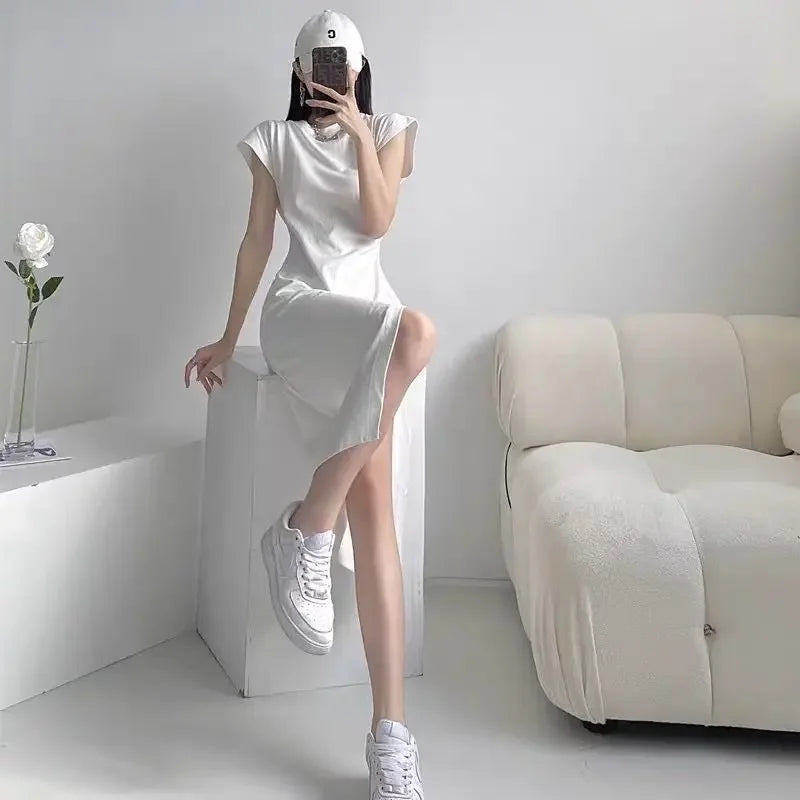 White Dresses for Women 2025 Woman Dress Clothes Midi X New in Chic and Elegant Pretty Cheap Casual Y2k Outfits Harajuku Cotton