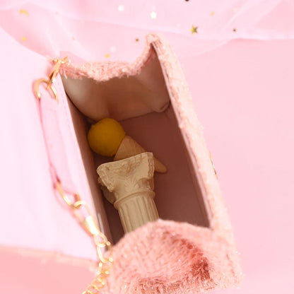 Pink Princess Crown Colorful Bow Children's Bag Fashion Hand-held Pearl Diagonal Girl Cross Body Shoulder Messenger Bags Purse