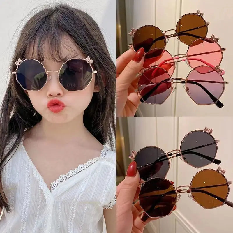 Summer Fashion Kids Sunglasses Trendy Bowknot Metal Frame Sun Glasses for Boys Girls Outdoor Anti UV Eyewear UV400
