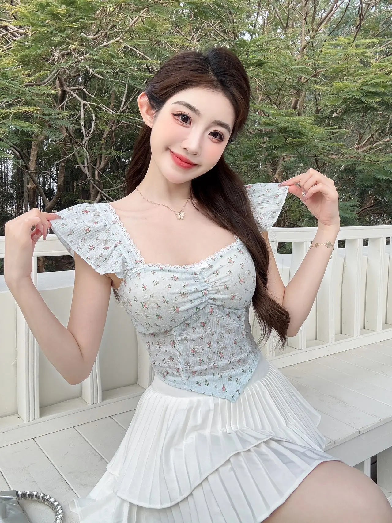 Summer New Pure Desire Sweet Floral Print off oulder Crop Top Slimming  with Chest Pad Versatile Women's Vest