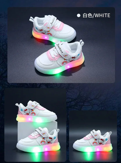 Spring Autumn Baby Girls Hello Kitty Led Light Shoes Children's Sneakers Toddler Anti-slip Walking Shoes Girls Outdoor Shoes