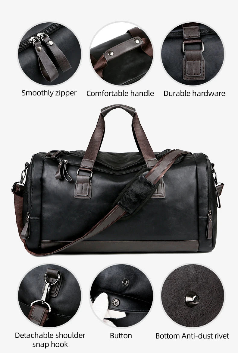 PU Leather Travel Duffel Bag Luggage Weekender Overnight Tote for Men Women Gym Sports Crossbody Carry on Waterproof  Handbags