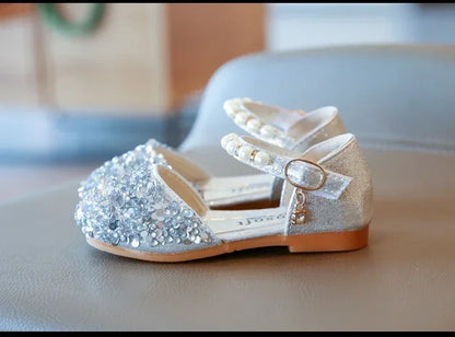 Kids Flat Shoes Soft Sole Girls Princess Shoes Mid To Large Child Choir Stage Performance Shoes Girl Silver Formal Dress
