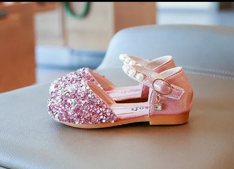 Kids Flat Shoes Soft Sole Girls Princess Shoes Mid To Large Child Choir Stage Performance Shoes Girl Silver Formal Dress