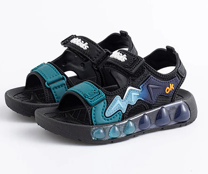 Children' Fashion Sport Sandals Geometric Patterns Breathable Wear-resistant Soft Shoes With Adjustable Velcro For Boys & Girls