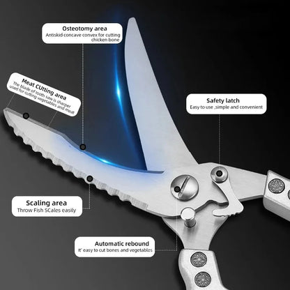 Stainless Steel Kitchen Scissors MultiFunction Chicken Bone Scissors for Cutting Fish Meat Vegetables Effort-Saving BBQ Scissors