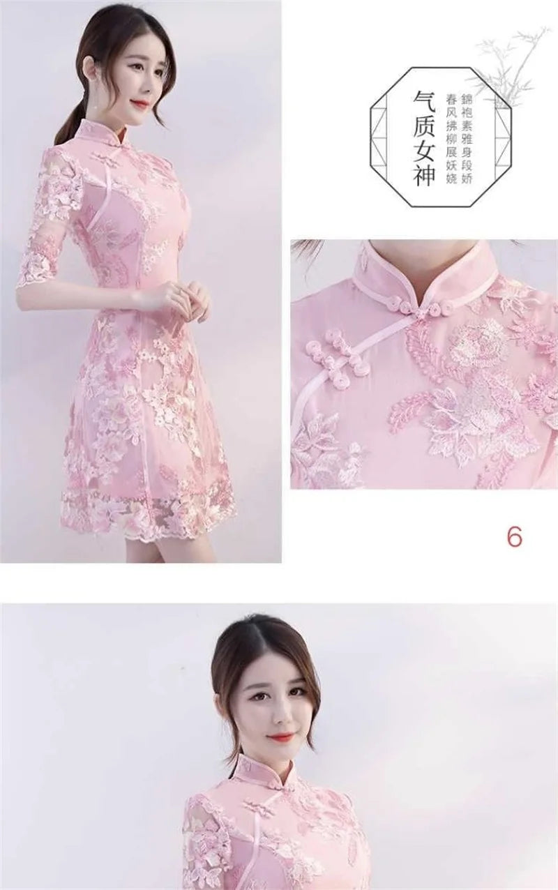 Spring Autumn Female Cheongsam Style Long Dresses Women Half Sleeve Lmproved Maxi Dress 2025 Ladies Fashion Solid Color Vestidos