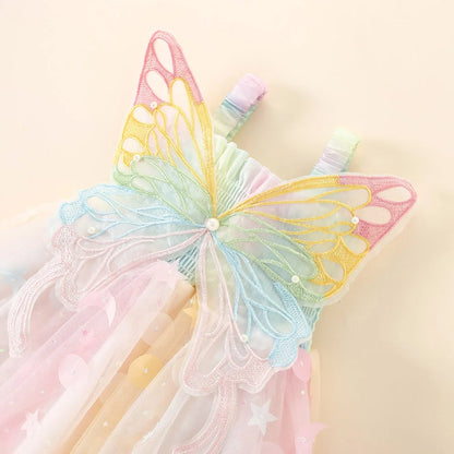 Girls' Dress Summer New Halter Colorful Butterfly Pearl Sequins Sweet Princess Dress Birthday Party Dress
