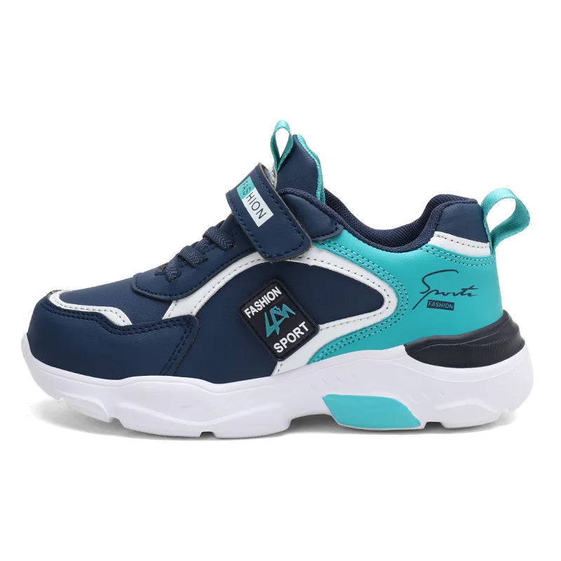 Autumn and Winter Children's Shoes, Boys' Sneakers, Leather Surface, Breathable, Non-Slip, Versatile Sports Shoes for Middle-Aged and Older Children and Primary School Students