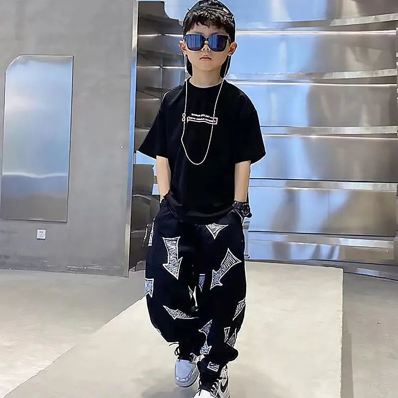 Children's Summer Set Korean Version Boy Hip Hop Loose Short Sleeve T-shirt Casual Mosquito Pants 2-piece Set