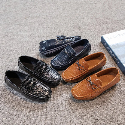 Boys Loafers Non-slip Children's Leather Shoes All-match Four Seasons Metal Buckle  Shiny Simple Kids Fashion Moccasin Shoes