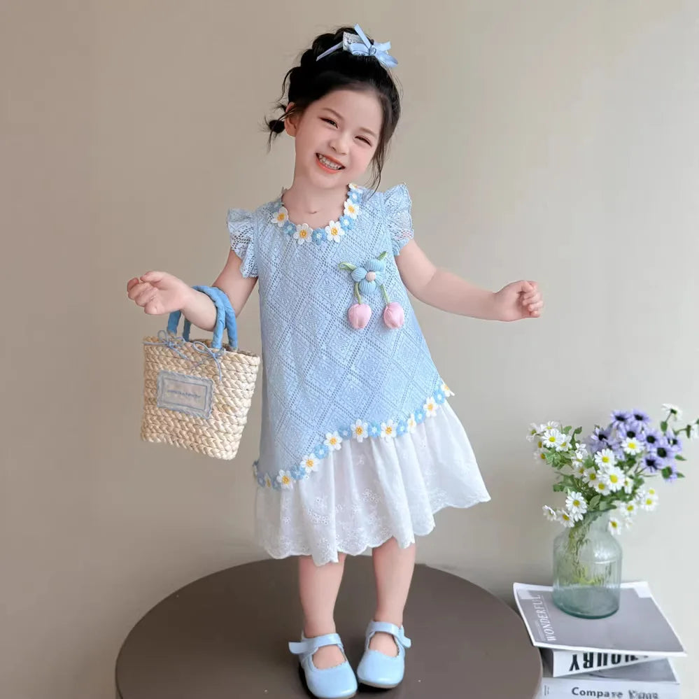 New Children's Fly-sleeved Skirt Summer Dress Girls Princess Dress Girls Vest Skirt (Available)