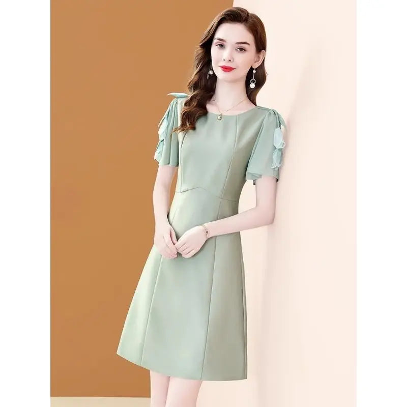 BESTBAFU High Quality Office Lady Elegant Dress Women Short Sleeve Summer A-Line High Waist Party Dresses Mini Vestidos 222P