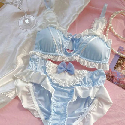 Japanese Lolita Underwear Women's Small Chest Gathering Without Underwire Sexy Bra Soft Comfortable Thin Underpants Bra Set Gift