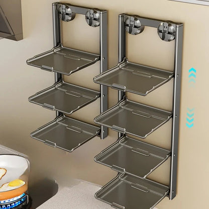 No-Drill Kitchen Storage Shelf Home Suction Cup Prep Rack Foldable Spice Organizer Multi-Layer Oil Salt Jar Stand