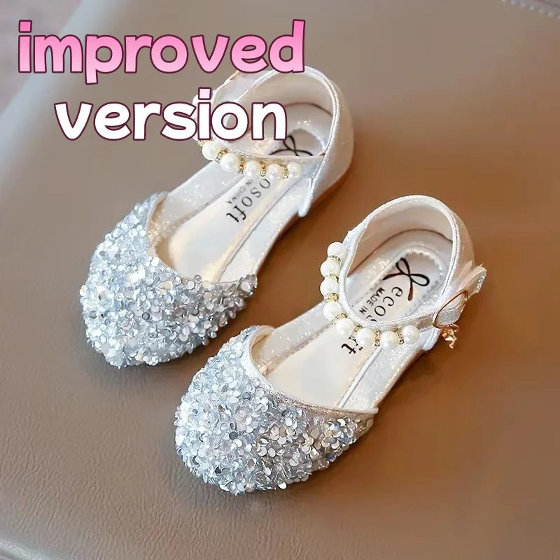 Kids Flat Shoes Soft Sole Girls Princess Shoes Mid To Large Child Choir Stage Performance Shoes Girl Silver Formal Dress
