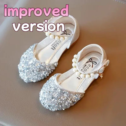 Kids Flat Shoes Soft Sole Girls Princess Shoes Mid To Large Child Choir Stage Performance Shoes Girl Silver Formal Dress